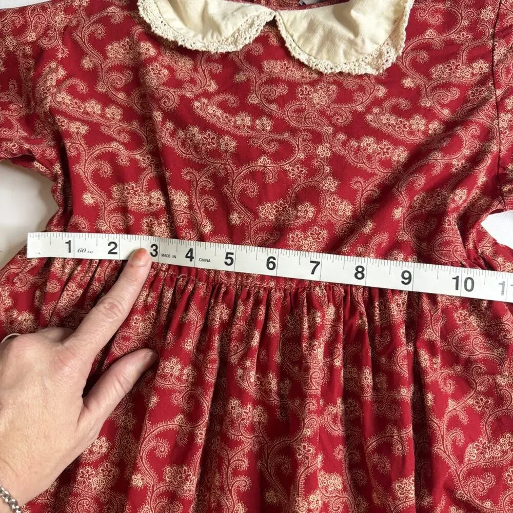Vintage Traditions Pamela Kline Girls Dress Size 3T Red Floral Cottagecore